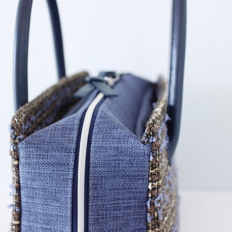 利休バッグ R_1021 / Brown Blue fancy tweed