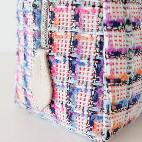 利休バッグ /pink & blue fancy tweed/ R_1092