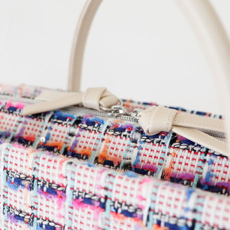 利休バッグ /pink & blue fancy tweed/ R_1092