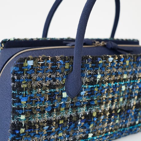 利休バッグ/blue navy fancytweed / R_1161