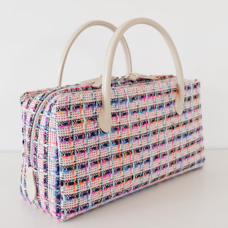 利休バッグ /pink & blue fancy tweed/ R_1092