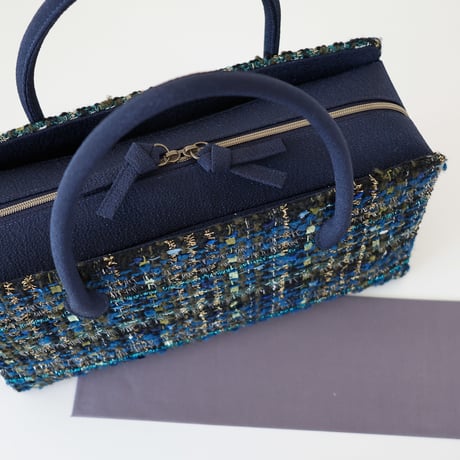 利休バッグ/blue navy fancytweed / R_1161