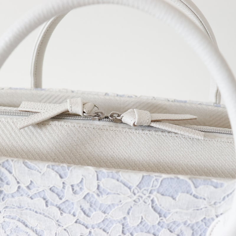 利休バッグ / White Lace & Blue Linen / R_1131 | Da