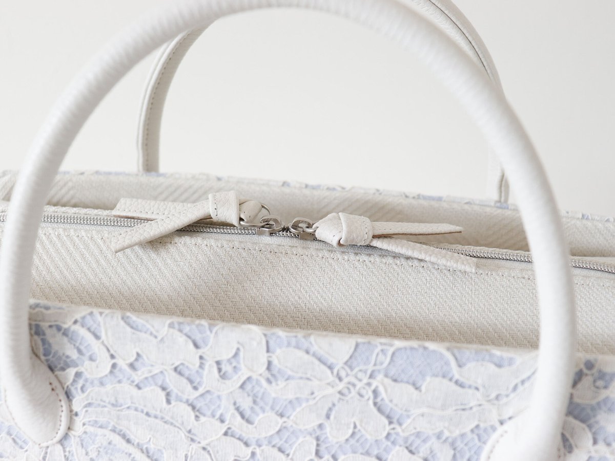 利休バッグ / White Lace & Blue Linen / R_1131 | Da