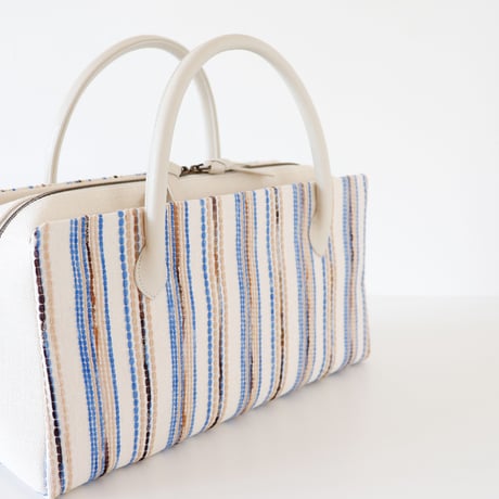 利休バッグ / Beige Blue Stripe / R_1064