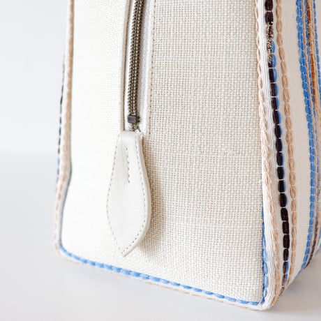 利休バッグ / Beige Blue Stripe / R_1064