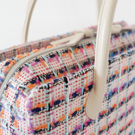 利休バッグ /pink & blue fancy tweed/ R_1092