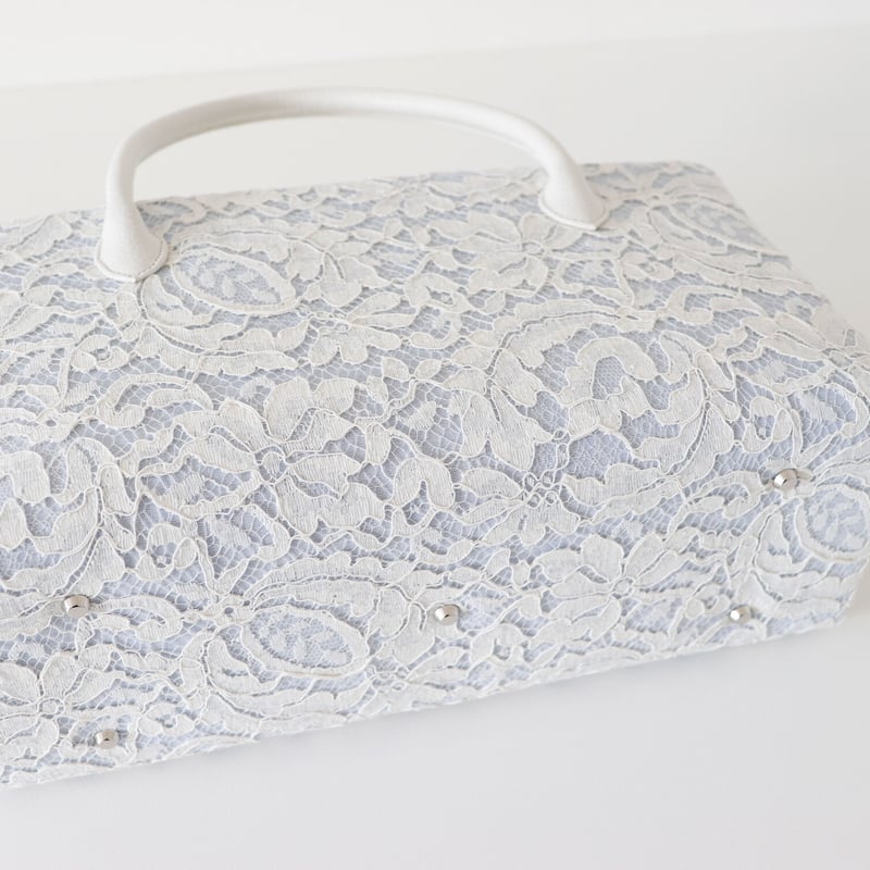 利休バッグ / White Lace & Blue Linen / R_1131 | Da