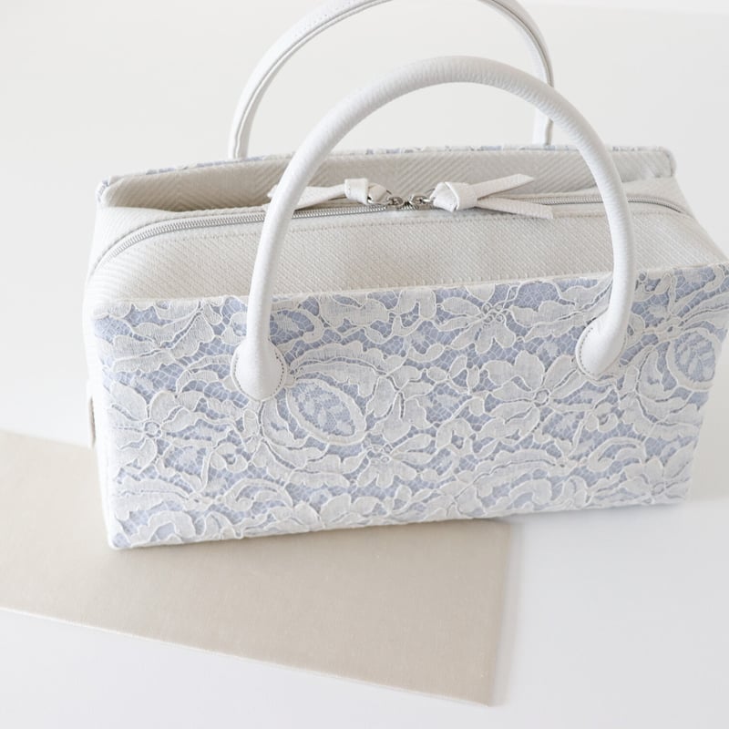 利休バッグ / White Lace & Blue Linen / R_1131 | Da
