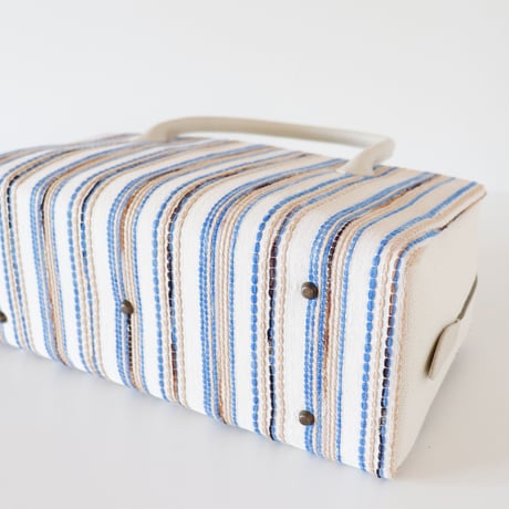 利休バッグ / Beige Blue Stripe / R_1064