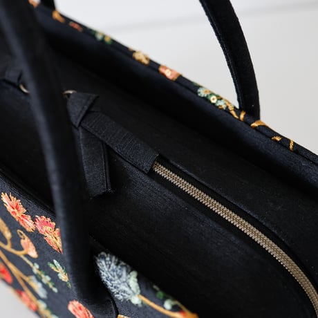 利休バッグ  /black floral/ R_1146