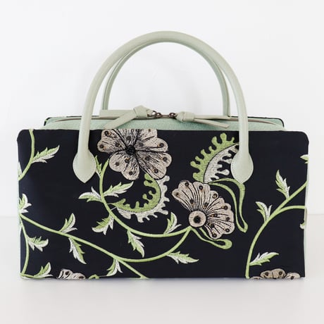 利休バッグ /Black × Green Floral / R_1111