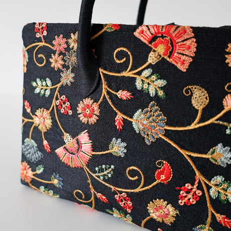 利休バッグ  /black floral/ R_1146