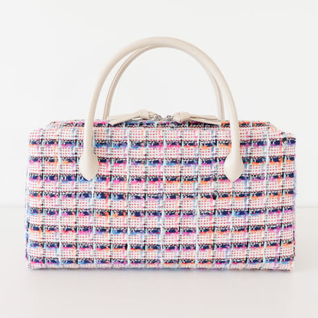 利休バッグ /pink & blue fancy tweed/ R_1092