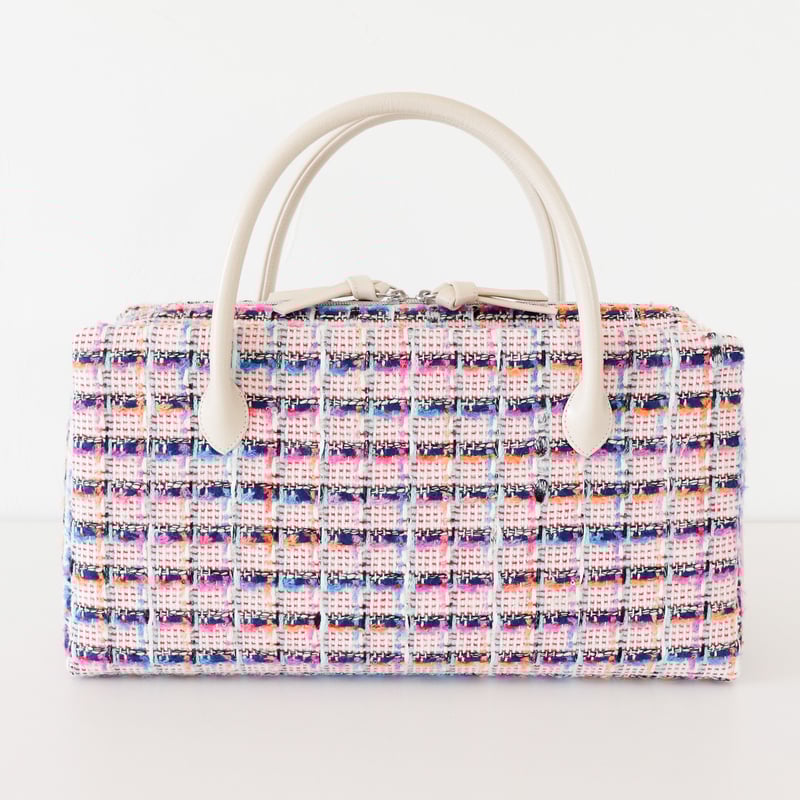 【セール✨】利休バッグ　和装バッグ　アイボリー　チェック柄　底鋲　総柄　春夏秋 利休バッグ /pink & blue fancy tweed/ R_1092 | Day Af