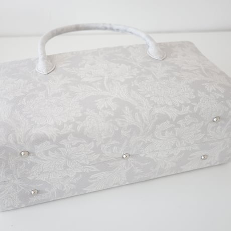 利休バッグ/light gray froral / R_1164