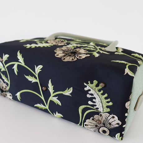 利休バッグ /Black × Green Floral / R_1111