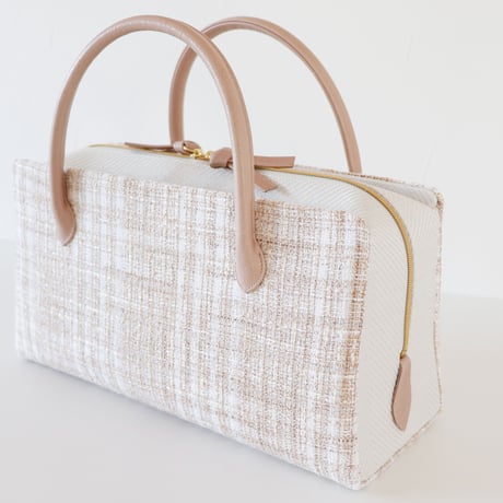 利休バッグ / Beige White tweed / R_1065