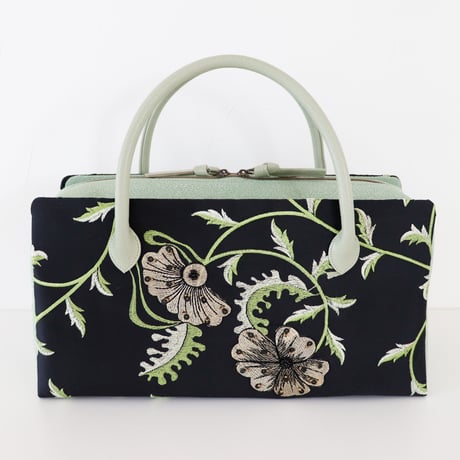 利休バッグ /Black × Green Floral / R_1111