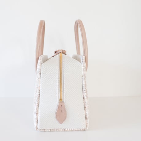 利休バッグ / Beige White tweed / R_1065