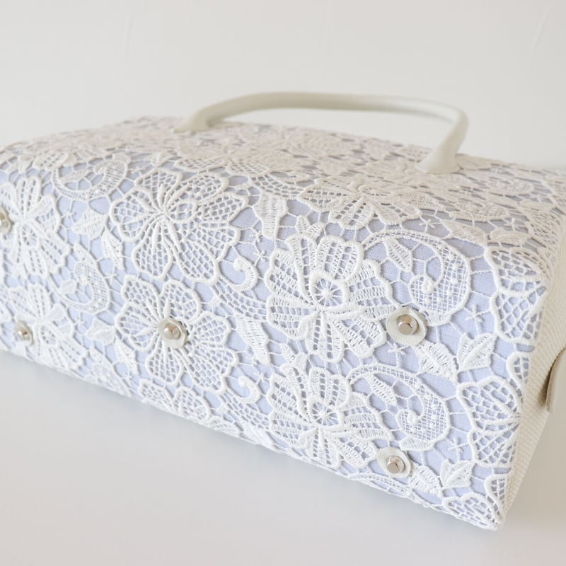 新品同様　利休バッグ　① 利休バッグ / White Lace & Blue Linen / R_1053 | Da
