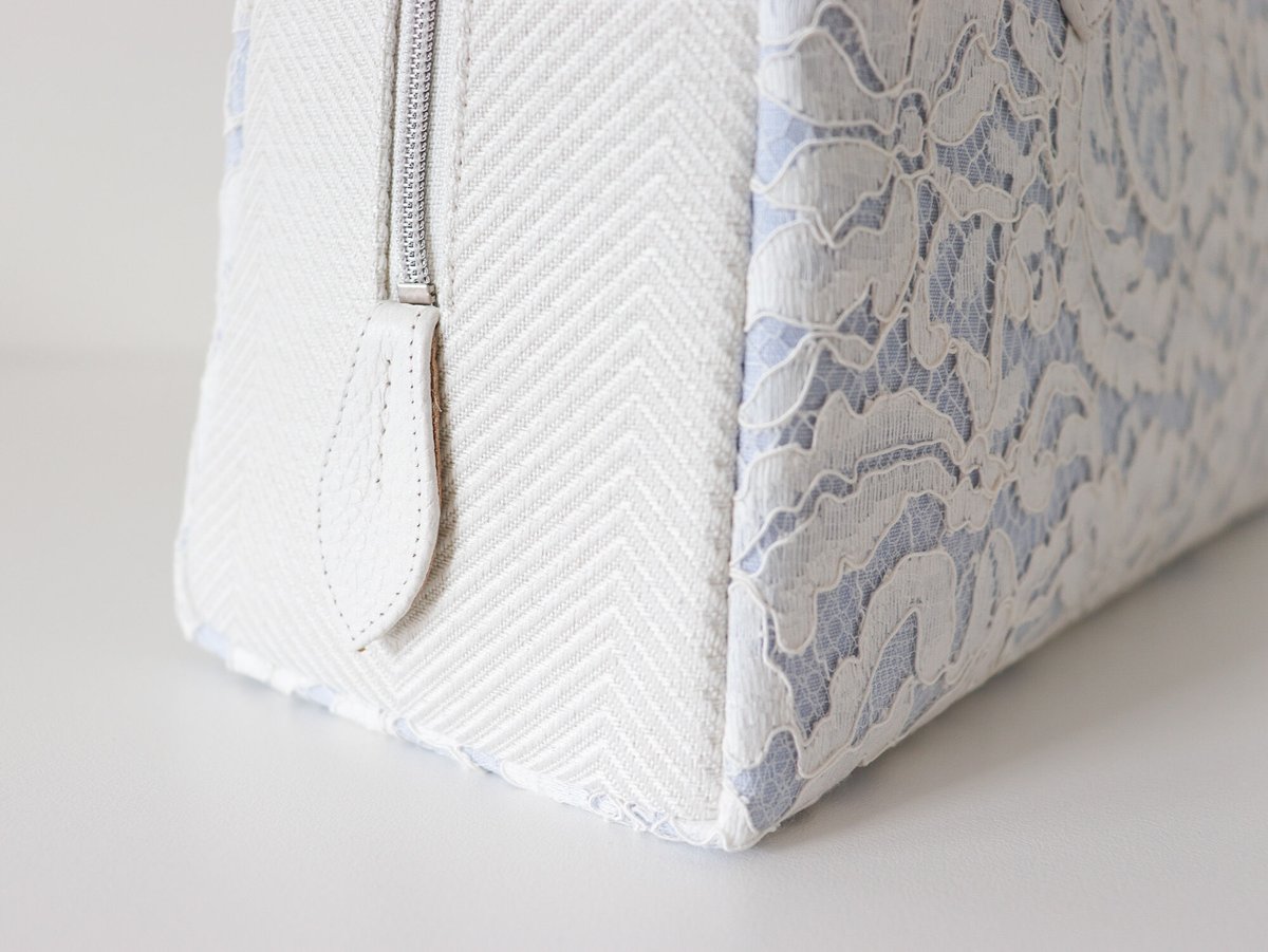 利休バッグ / White Lace & Blue Linen / R_1131 | Da