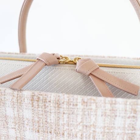 利休バッグ / Beige White tweed / R_1065