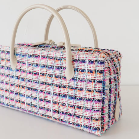 利休バッグ /pink & blue fancy tweed/ R_1092