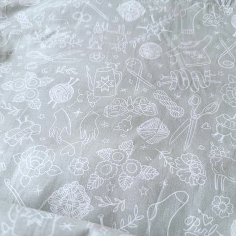 プロジェクトバッグ Knitting柄 ベージュグレー