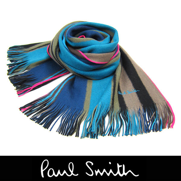 Paul Smith ポールスミス マフラー フリンジ マルチストライプ ブルー