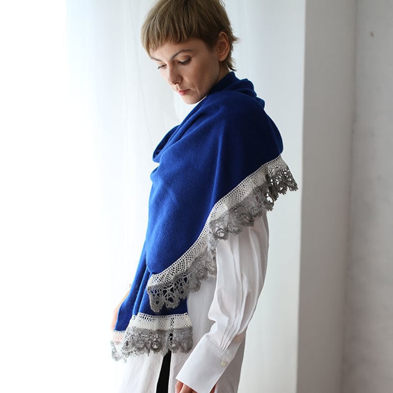 モヘアレース付カシミヤストール/Col.ロイヤルブルー | kaho（カホ