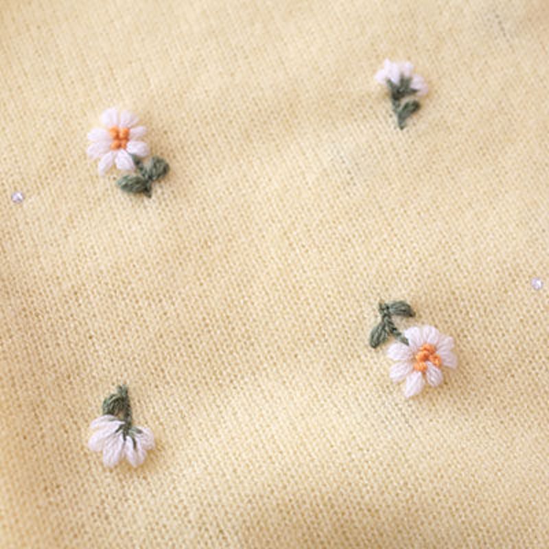 マーガレットの花の手刺繍カシミヤストール/Col.イエロー