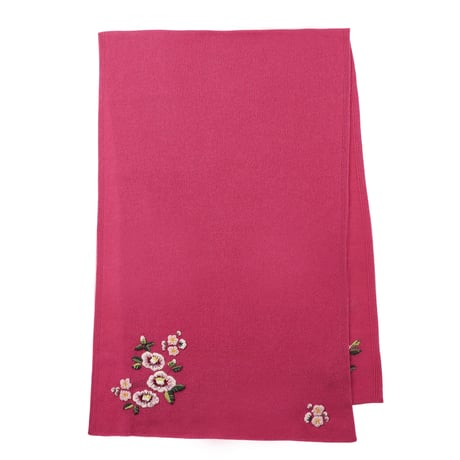 椿と梅の花の手刺繍カシミヤストール/Col.フューシャピンク