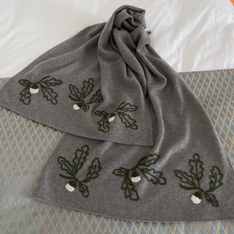 どんぐり柄手刺繍カシミヤストール/Col.オートミール