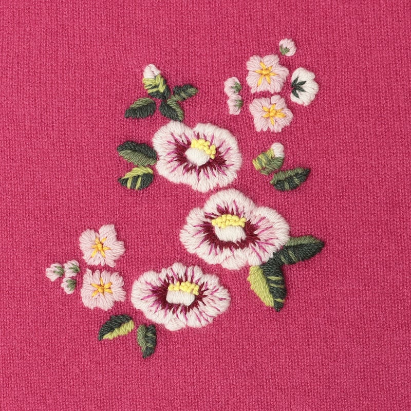 椿と梅の花の手刺繍カシミヤストール/Col.フューシャピンク | kaho