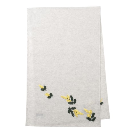 ミモザの花の手刺繍カシミヤストール/Col.ライトグレー