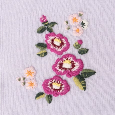 椿と梅の花の手刺繍カシミヤストール/Col.ラベンダー
