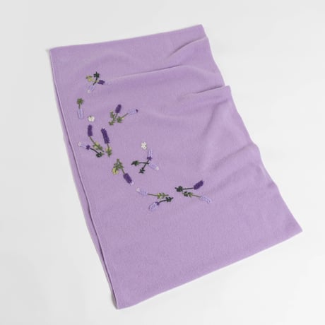 ラベンダー手刺繍　カシミヤスヌード/Col.パープル