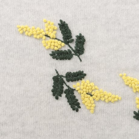 ミモザの花の手刺繍カシミヤストール/Col.ライトグレー
