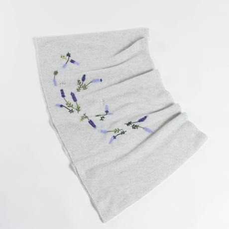 ラベンダー手刺繍　カシミヤスヌード/Col.ライトグレー