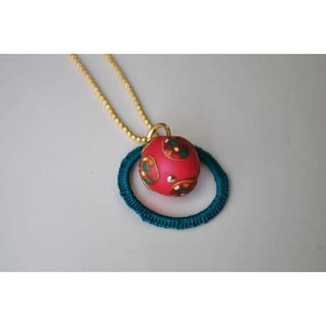 ボールチェーンネックレスまる　03  green×pink gold green orange purple
