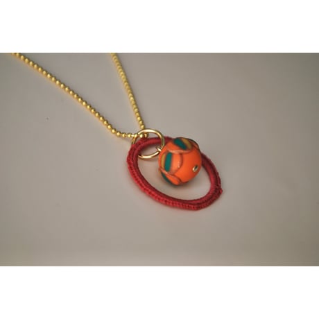 ボールチェーンネックレスまる　01　pink×orange
