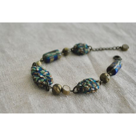 ブルー系ぶつぶつブレスレット ブルーG緑ベージュ