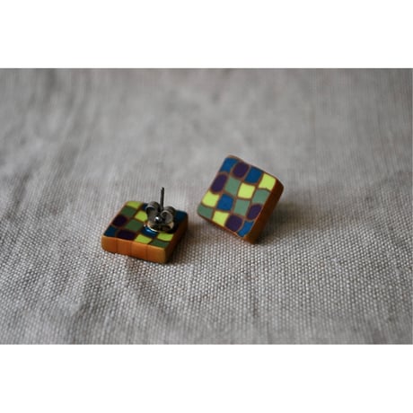 四角モザイクピアス・イヤリング　blue green