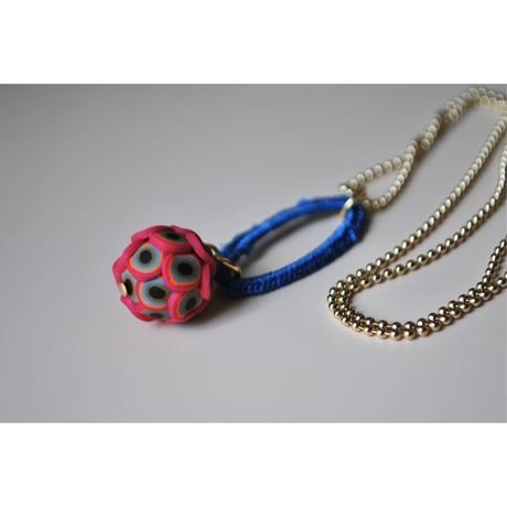ボールチェーンネックレス　ダエン　03 blue×pink orange mizuiro black yellow