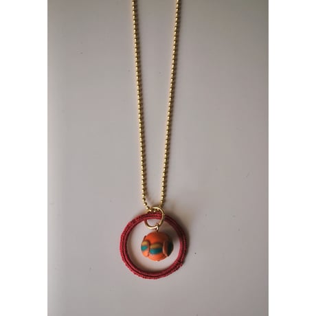ボールチェーンネックレスまる　01　pink×orange