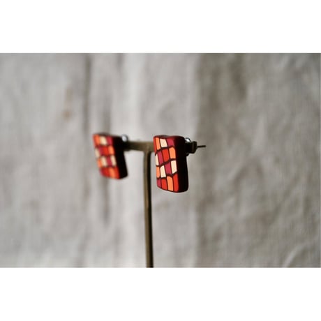 四角モザイクピアス・イヤリング red pink orange