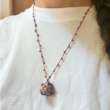 粒つぶビーズのぶつぶつネックレス　05 kinari orange green pink navy cha mizuiro