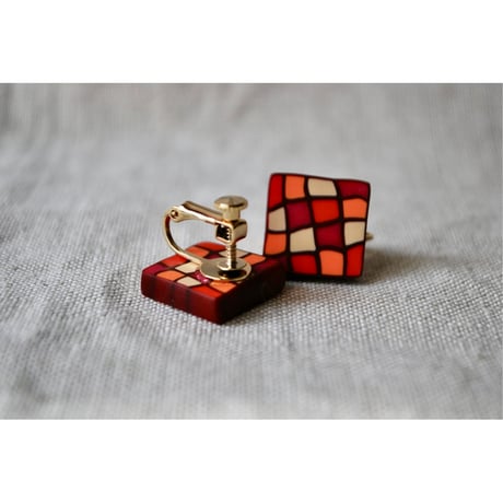 四角モザイクピアス・イヤリング red pink orange