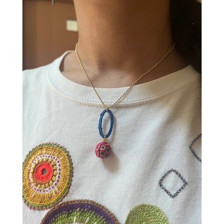 ボールチェーンネックレス　ダエン　03 blue×pink orange mizuiro black yellow